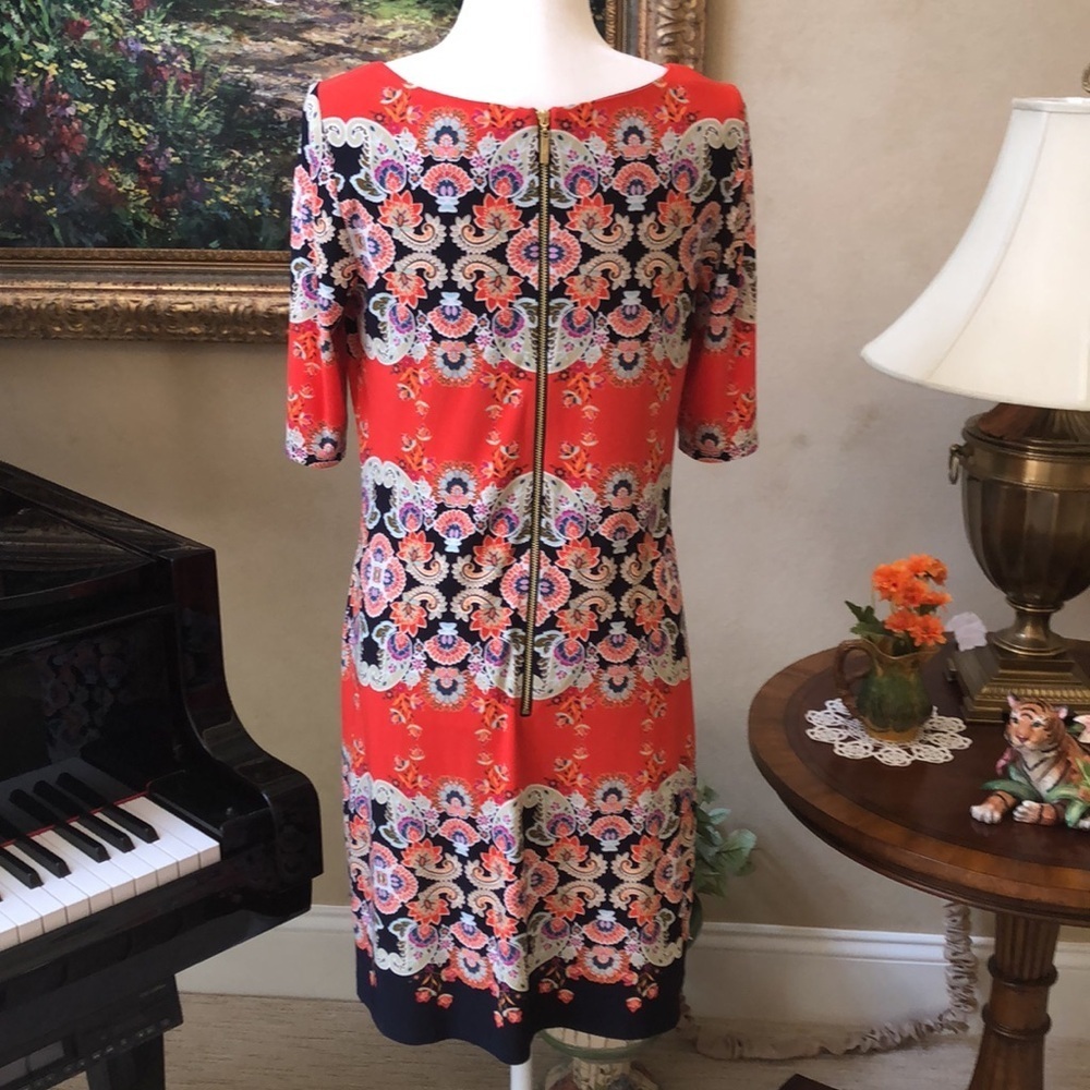 ELIZA J Floral Print Short Sleeve Dress Bateau Neckline Zip Back Women’s 8 NWOT - Picture 16 of 16